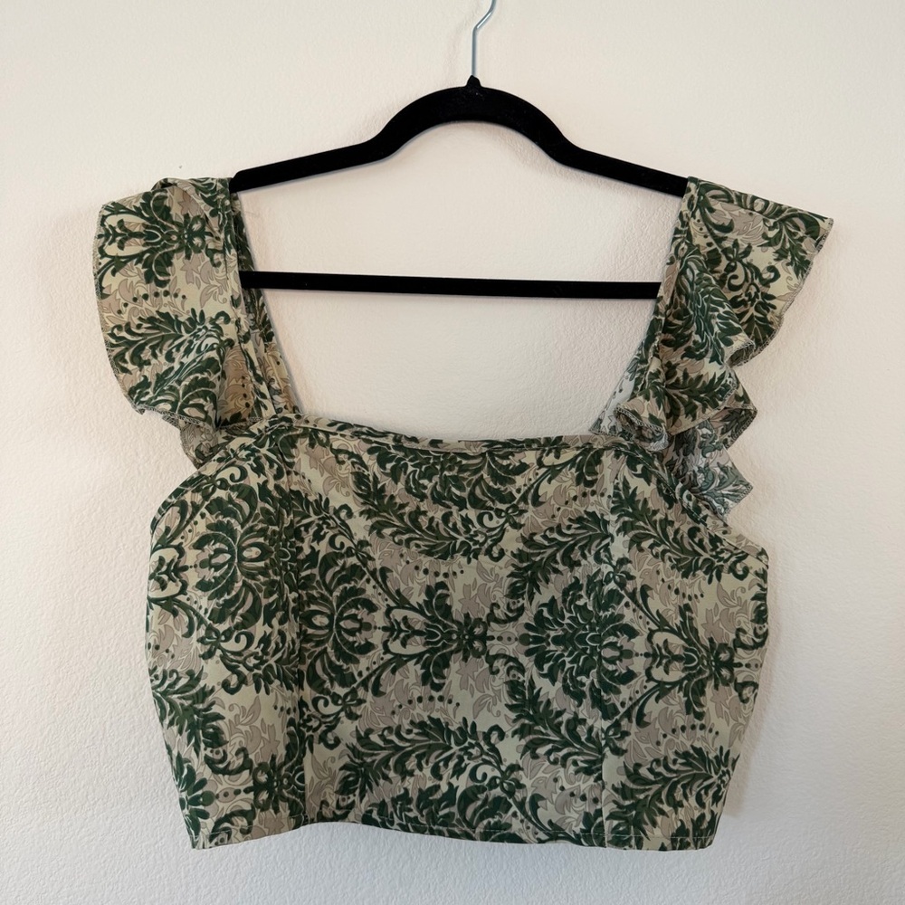 Green and Beige Patterned 2 Piece Skirt Set